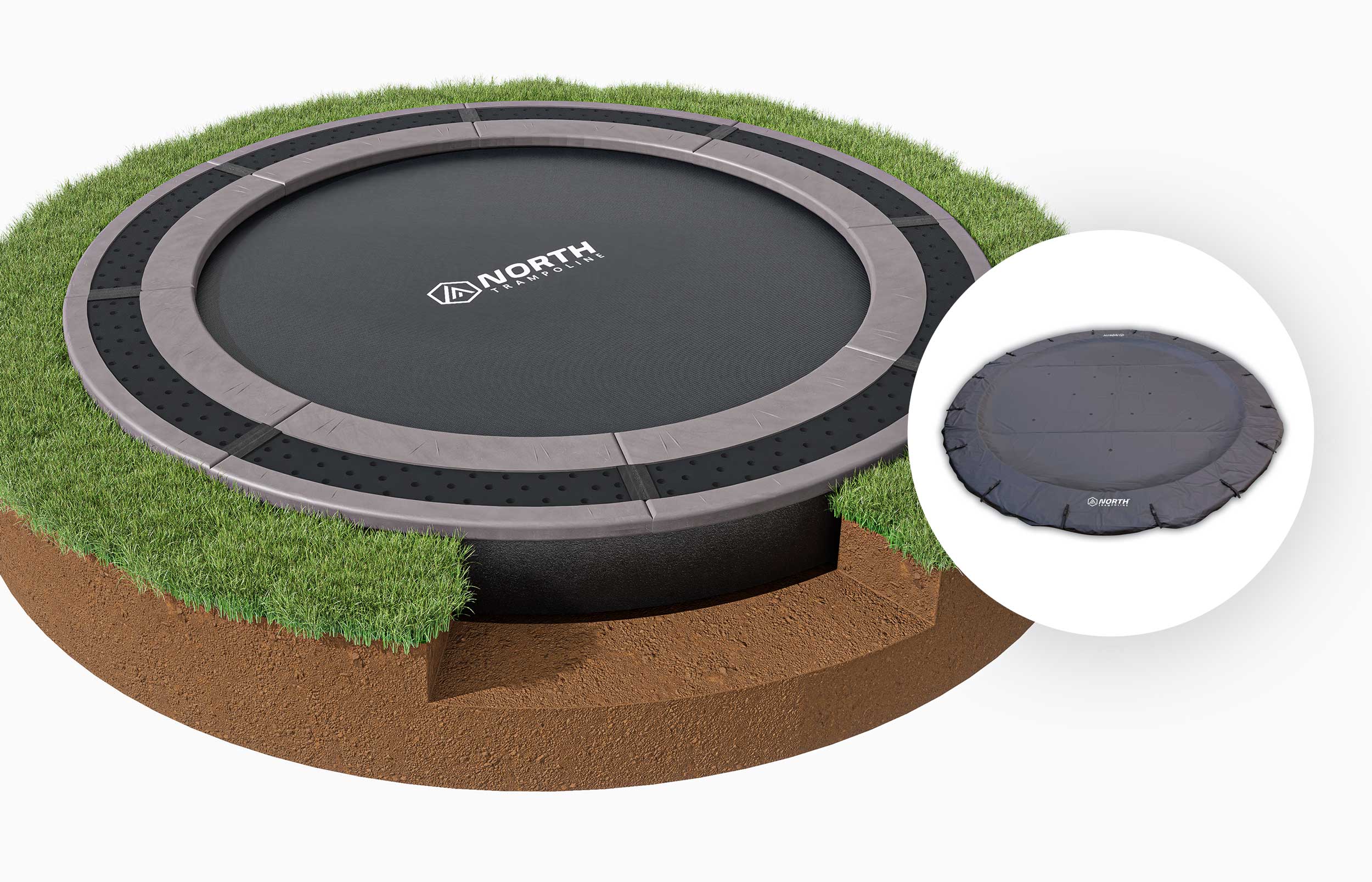 IN GROUND NORTH TRAMPOLINE Rund / 3,0 m / Trampoline + Overtrekk