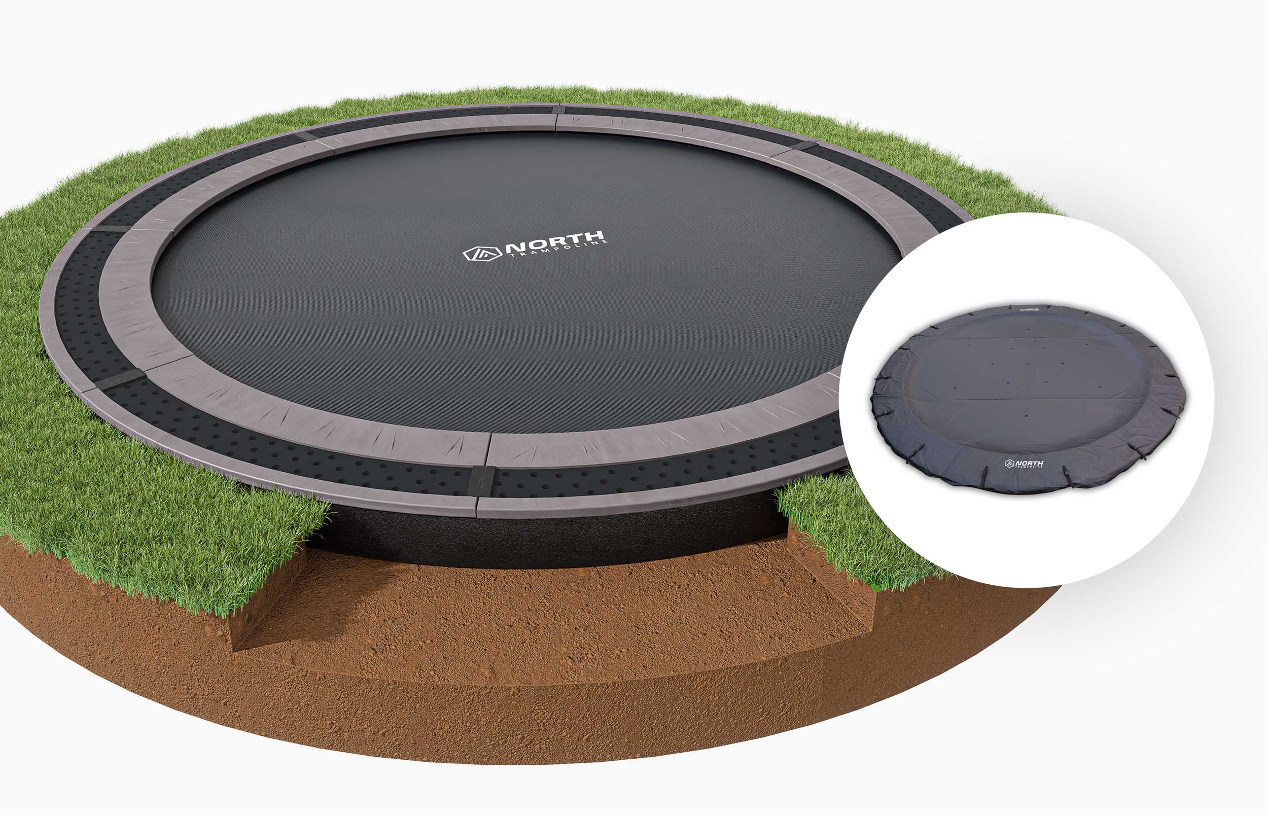 IN GROUND NORTH TRAMPOLINE Rund / 4,3 m / Trampoline + Overtrekk