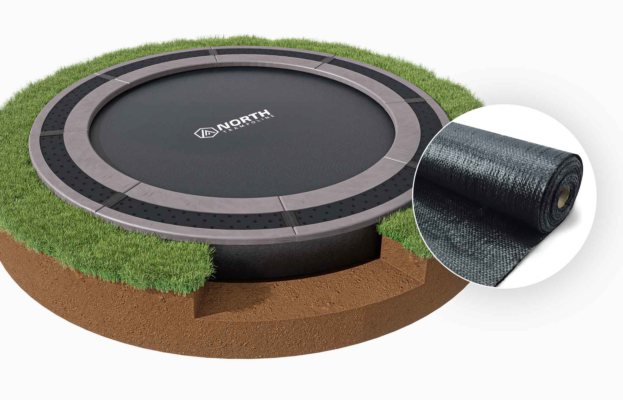 IN GROUND NORTH TRAMPOLINE Rund / 3,0 m / Trampoline + Landskapsklassifisert ugressduk