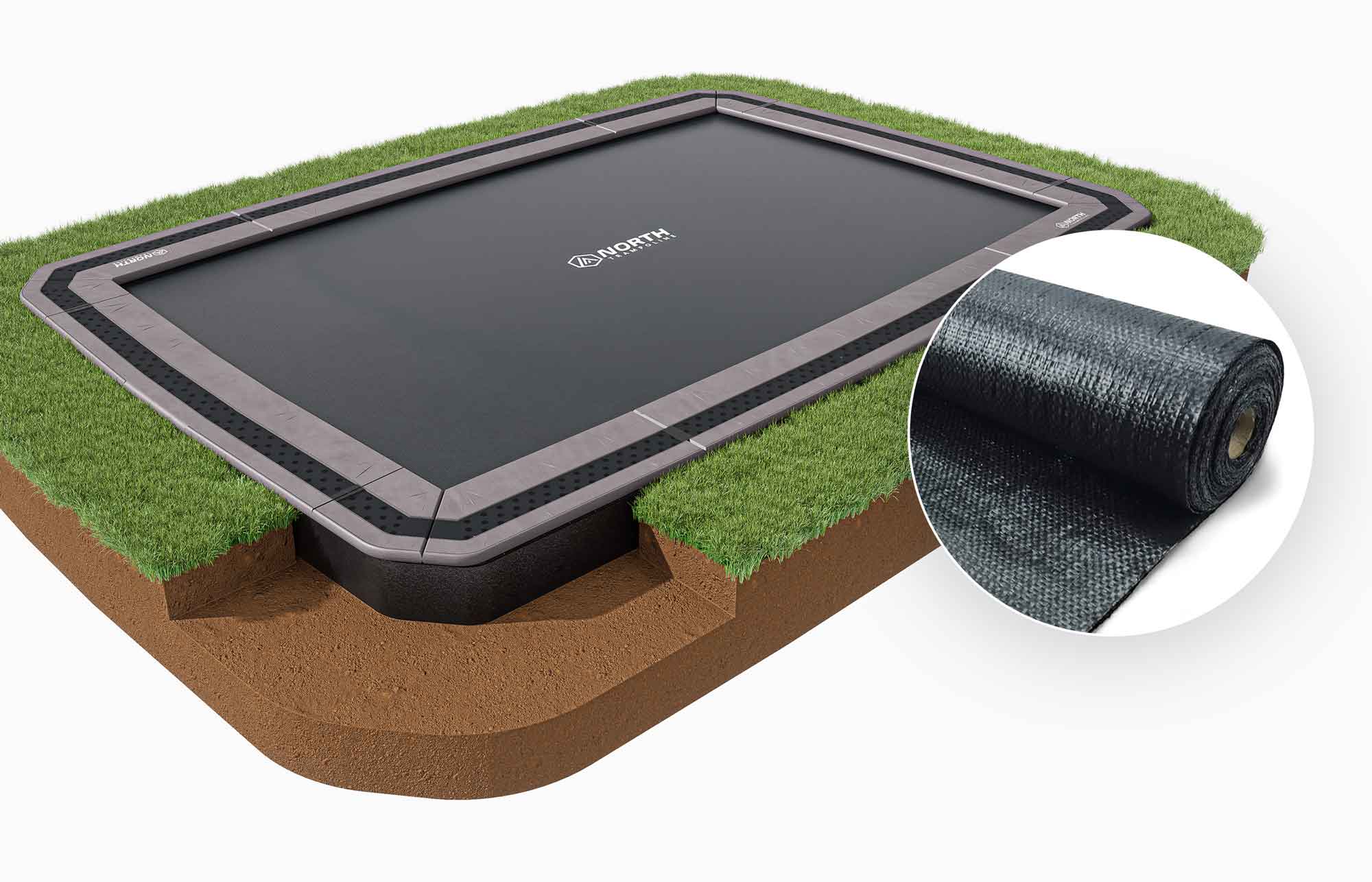 IN GROUND NORTH TRAMPOLINE Rektangulær / 5,2 m x 3,7 m / Trampoline + Landskapsklassifisert ugressduk