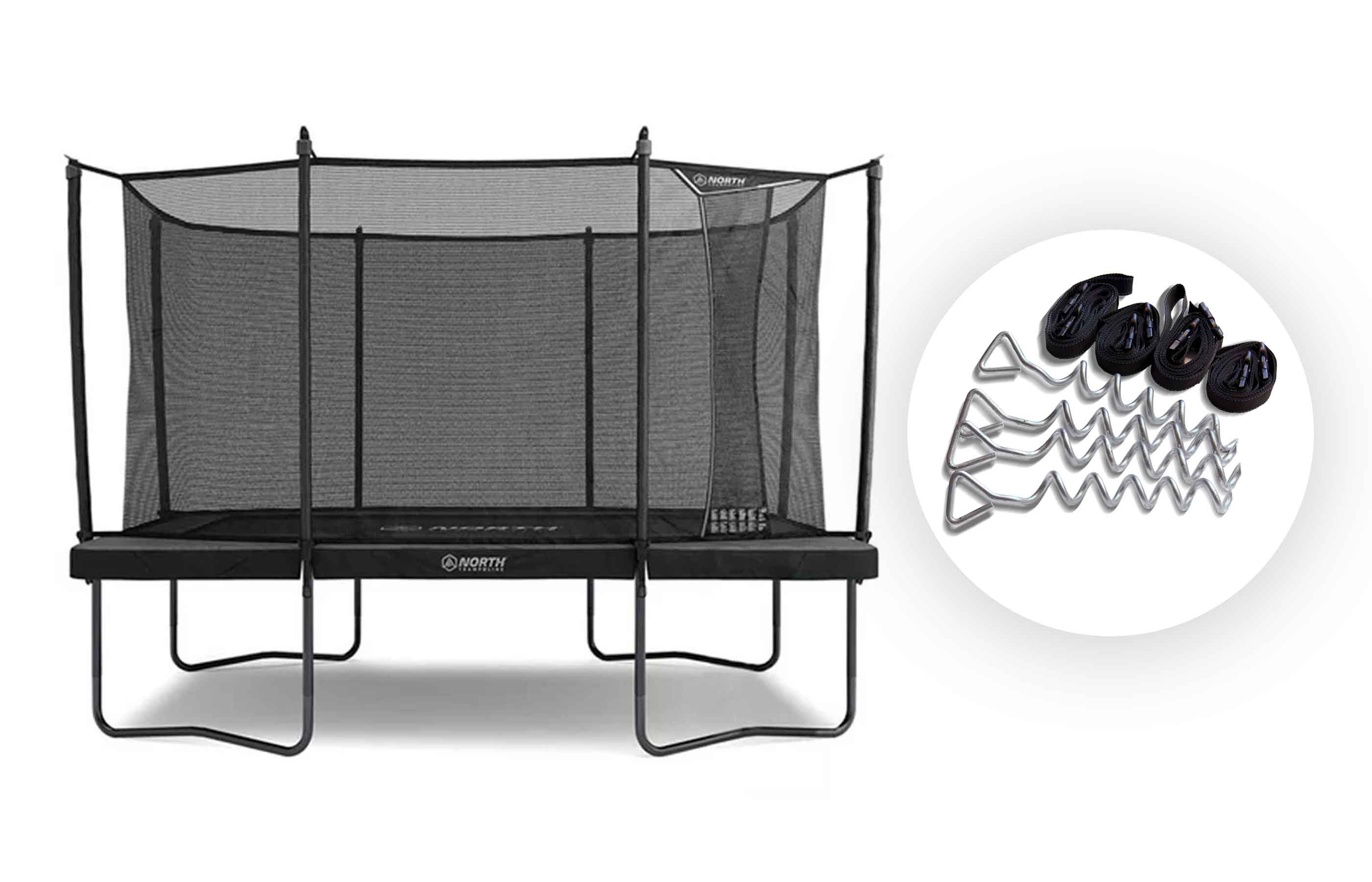 Trampoline North Pioneer Rektangulær / 3,7 m x 2,5 m / Trampoline + Forankringssett